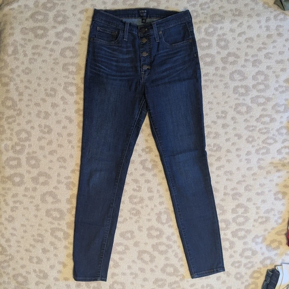 J. Crew High Rise Skinny Jeans Dark Wash Button Fly Stretch Size 28